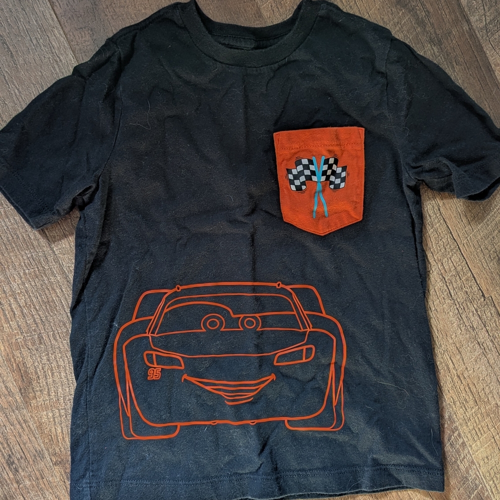 Lighting McQueen Black Shirt with Orange Car Design